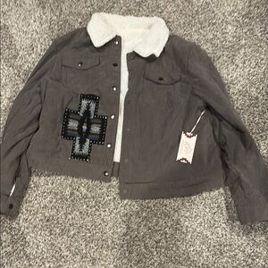 Gray Corduroy Jacket with Sherpa Collar
